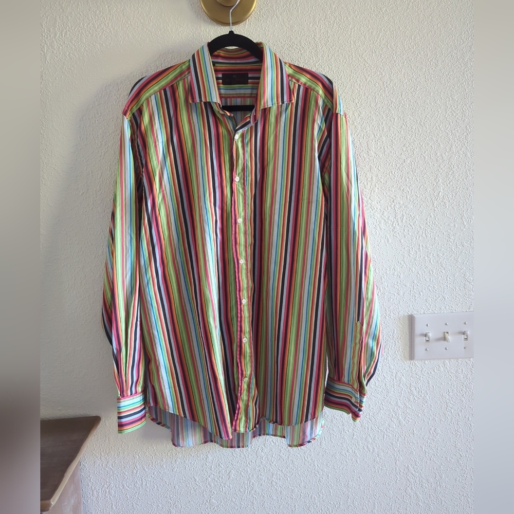 Etro Stripped Colorful Mens shirt size 44 made in italy Longsleeve Button down